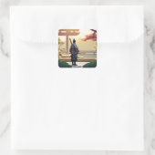 Fantasy Schattigee Pixel Art Samurai Vierkante Sticker (Tas)