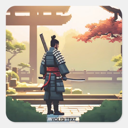Fantasy Schattigee Pixel Art Samurai Vierkante Sticker (Voorkant)
