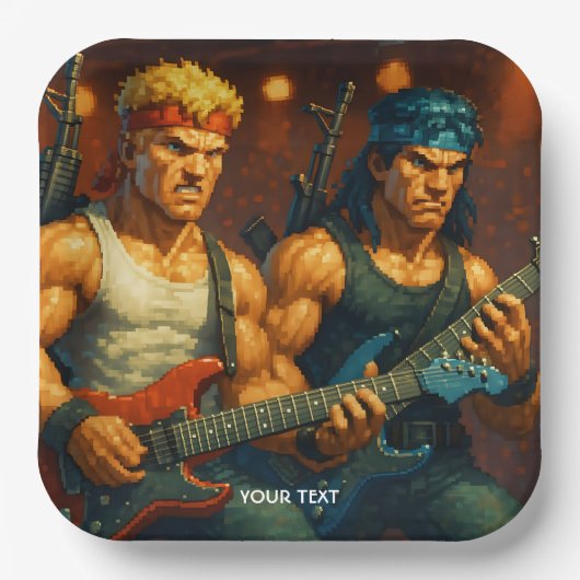 Fantasy Schattigee Pixelized Rock Band Papieren Bordje (Voorkant)
