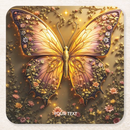 Fantasy Schattigee Plum Peach Butterfly Kartonnen Onderzetters (Voorkant)