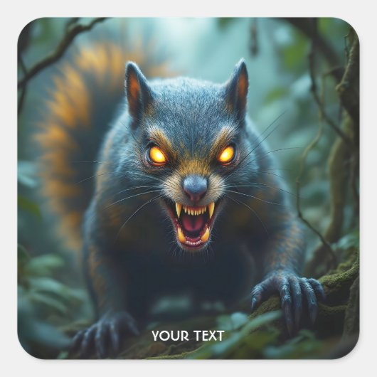 Fantasy Schattigee prehistorische boze eekhoorn Vierkante Sticker (Voorkant)