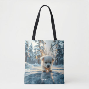 Fantasy Schattigee Puppy Winter Sneeuw Tote Bag