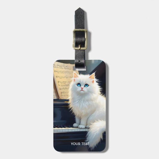 Fantasy Schattigee Ragdoll Cat op piano Bagagelabel (Voorkant verticaal)