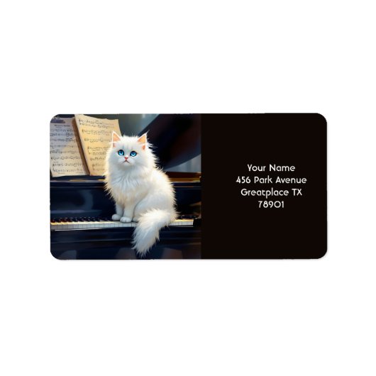 Fantasy Schattigee Ragdoll Cat op piano Etiket (Voorkant)