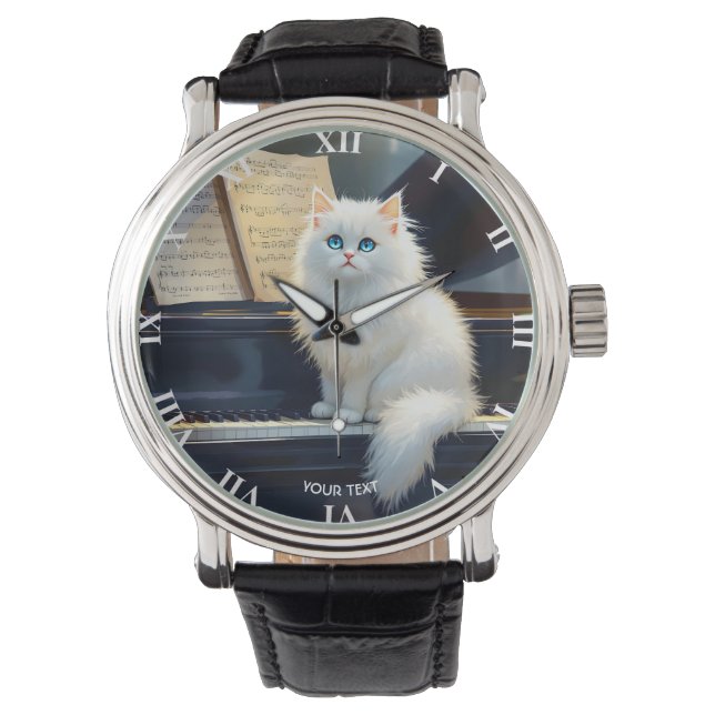 Fantasy Schattigee Ragdoll Cat op piano Horloge (Voorkant)