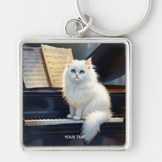 Fantasy Schattigee Ragdoll Cat op piano Sleutelhanger (Voorkant)