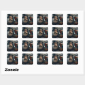 Fantasy Schattigee Rain Captain Pirate Vierkante Sticker (Vel)