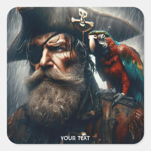 Fantasy Schattigee Rain Captain Pirate Vierkante Sticker (Voorkant)