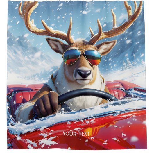 Fantasy Schattigee rendier auto winter Douchegordijn (Voorkant)