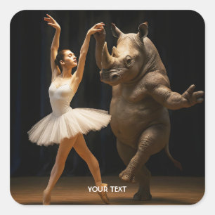 Fantasy Schattigee Rhino danseres Ballerina Vierkante Sticker