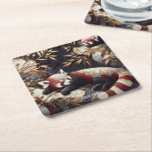 Fantasy Schattigee rode panda kunst Kartonnen Onderzetters (Schuin)