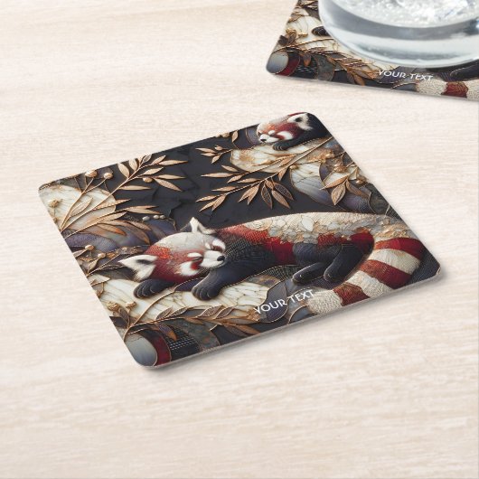 Fantasy Schattigee rode panda kunst Kartonnen Onderzetters (Schuin)