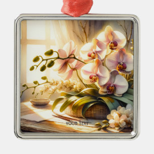 Fantasy Schattigee Roze Orchideeën Waterverf Metalen Ornament
