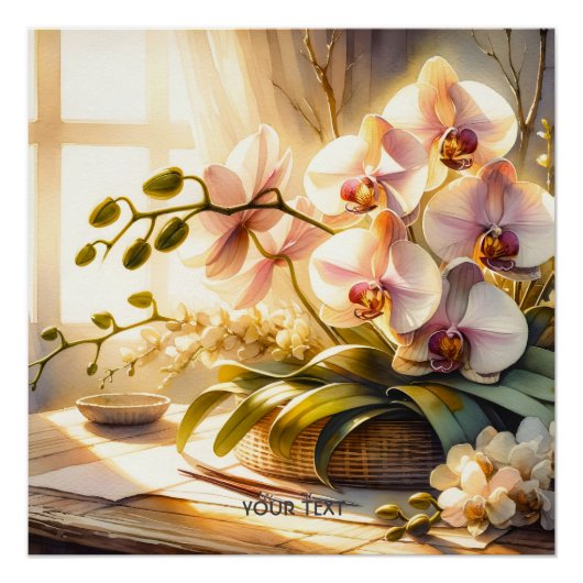 Fantasy Schattigee Roze Orchideeën Waterverf Perfect Poster (Voorkant)