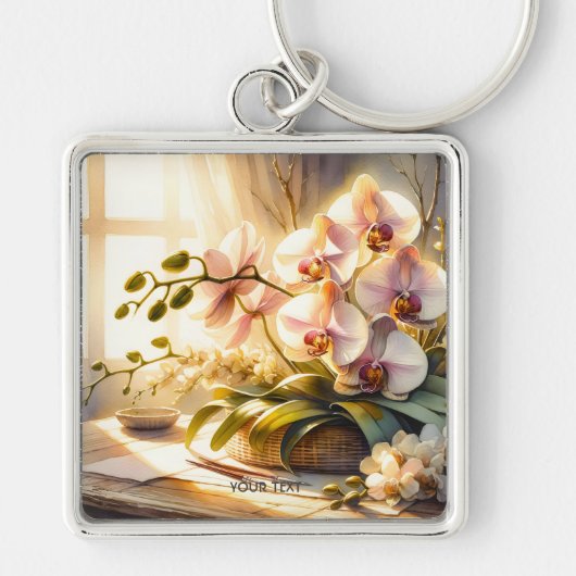 Fantasy Schattigee Roze Orchideeën Waterverf Sleutelhanger (Voorkant)