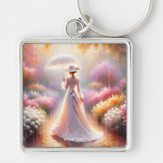 Fantasy Schattigee Roze Tuin Paraplu Sleutelhanger (Voorkant)