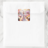 Fantasy Schattigee Roze Tuin Paraplu Vierkante Sticker (Tas)