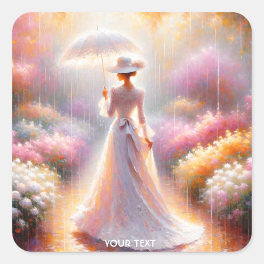 Fantasy Schattigee Roze Tuin Paraplu Vierkante Sticker (Voorkant)