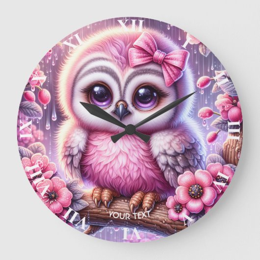 Fantasy Schattigee Roze Uil Sakura Grote Klok (Voorkant)