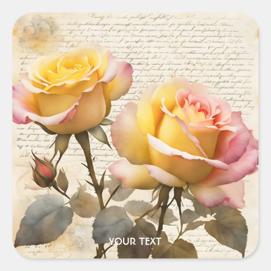 Fantasy Schattigee Rozen Brief Schrijven Vierkante Sticker (Voorkant)