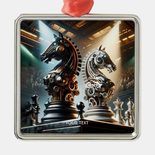 Fantasy Schattigee schaakridders stukken Metalen Ornament (Voorkant)