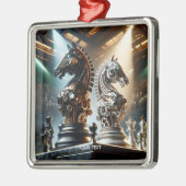 Fantasy Schattigee schaakridders stukken Metalen Ornament (Links)