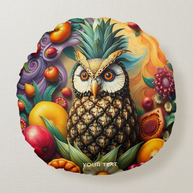 Fantasy Schattigee serene ananas uil Rond Kussen (Voorkant)