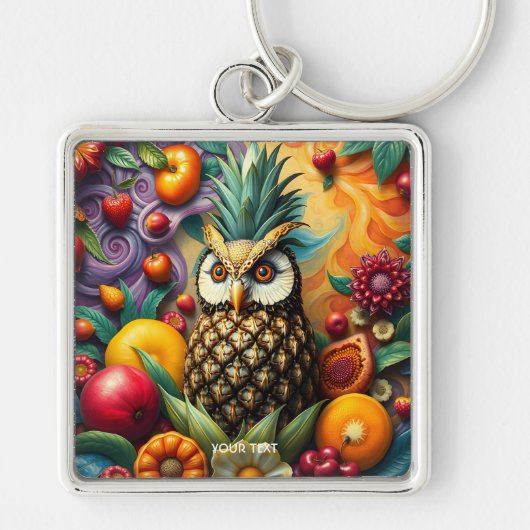 Fantasy Schattigee serene ananas uil Sleutelhanger (Voorkant)