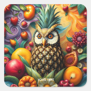 Fantasy Schattigee serene ananas uil Vierkante Sticker