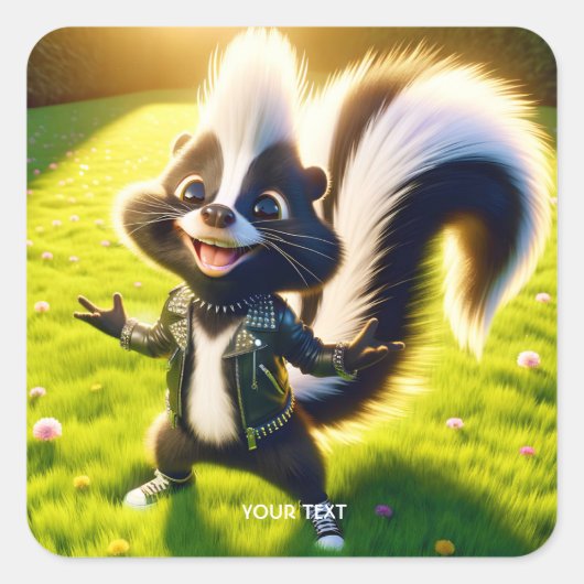 Fantasy Schattigee Skunk Punk stijl Vierkante Sticker (Voorkant)