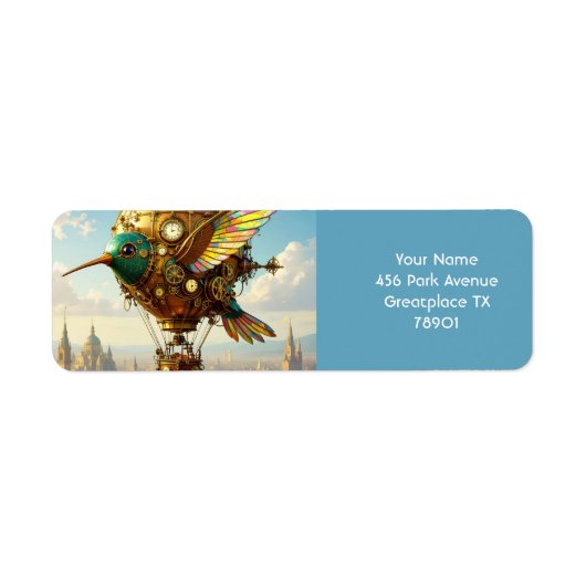 Fantasy Schattigee Steampunk Bird Sky Etiket (Voorkant)