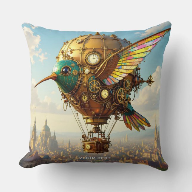 Fantasy Schattigee Steampunk Bird Sky Kussen (Voorkant)