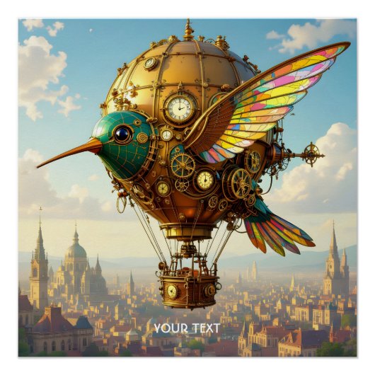 Fantasy Schattigee Steampunk Bird Sky Perfect Poster (Voorkant)