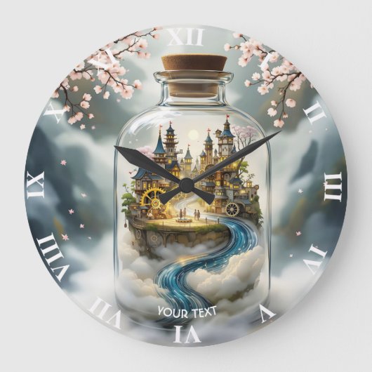 Fantasy Schattigee Steampunk Bottle City Grote Klok (Voorkant)