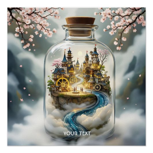 Fantasy Schattigee Steampunk Bottle City Perfect Poster (Voorkant)