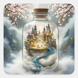 Fantasy Schattigee Steampunk Bottle City Vierkante Sticker