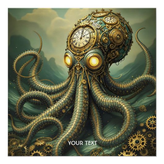 Fantasy Schattigee Steampunk Clock Kraken Perfect Poster (Voorkant)