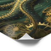 Fantasy Schattigee Steampunk Clock Kraken Perfect Poster (Hoek)