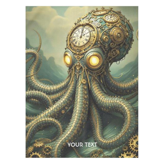 Fantasy Schattigee Steampunk Clock Kraken Tafelkleed (Voorkant)