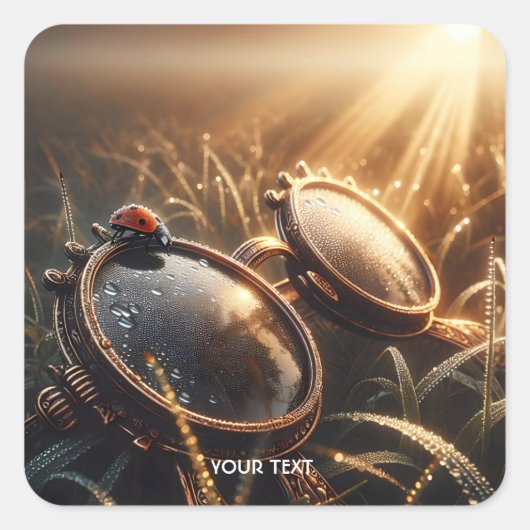 Fantasy Schattigee Steampunk Ronde Glazen Vierkante Sticker (Voorkant)