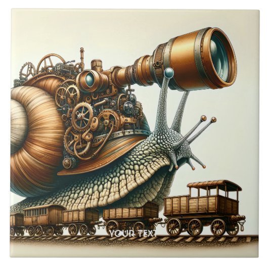 Fantasy Schattigee Steampunk Snail Train Tegeltje (Voorkant)