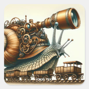 Fantasy Schattigee Steampunk Snail Train Vierkante Sticker