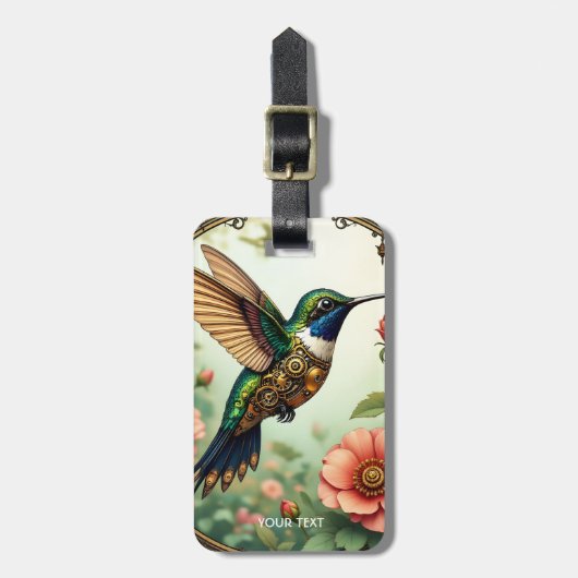 Fantasy Schattigee Steampunk Vogelbloemen Bagagelabel (Voorkant verticaal)