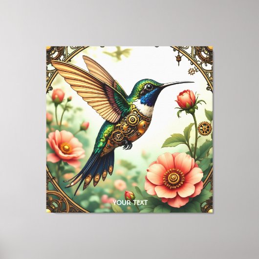 Fantasy Schattigee Steampunk Vogelbloemen Canvas Afdruk (Voorkant)