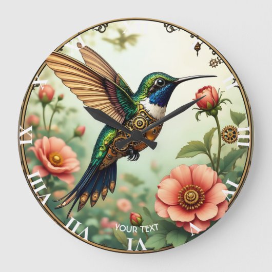 Fantasy Schattigee Steampunk Vogelbloemen Grote Klok (Voorkant)