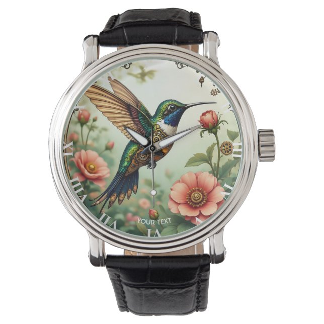 Fantasy Schattigee Steampunk Vogelbloemen Horloge (Voorkant)