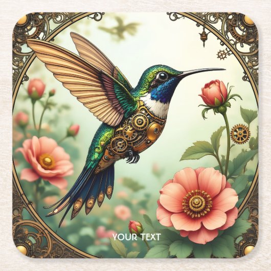 Fantasy Schattigee Steampunk Vogelbloemen Kartonnen Onderzetters (Voorkant)