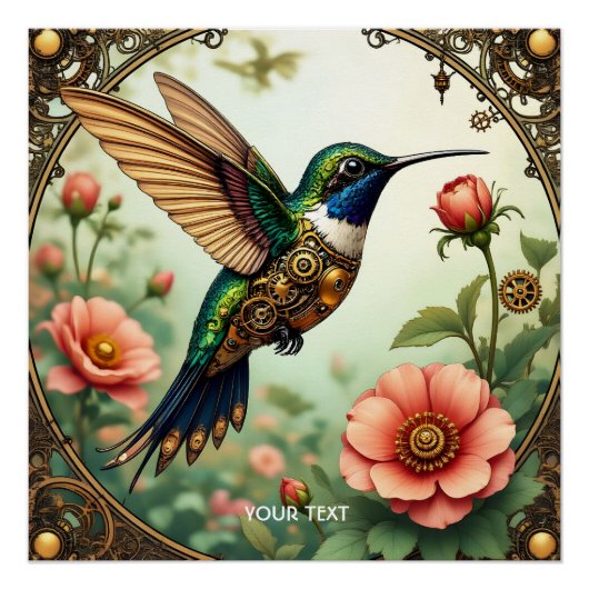 Fantasy Schattigee Steampunk Vogelbloemen Perfect Poster (Voorkant)