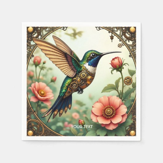 Fantasy Schattigee Steampunk Vogelbloemen Servet (Voorkant)