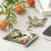 Fantasy Schattigee Steampunk Vogelbloemen Sleutelhanger (Zijkant)